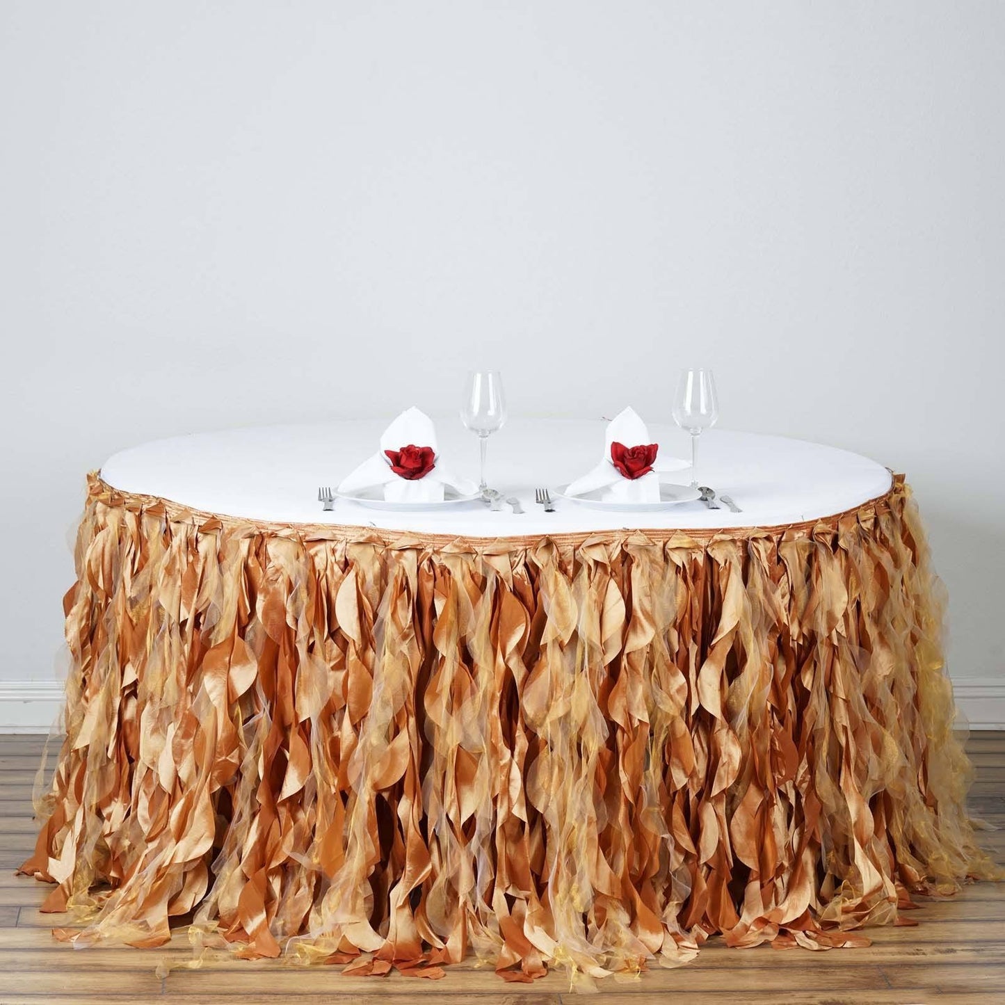 Gold Curly Willow Taffeta Table Skirt 21ft