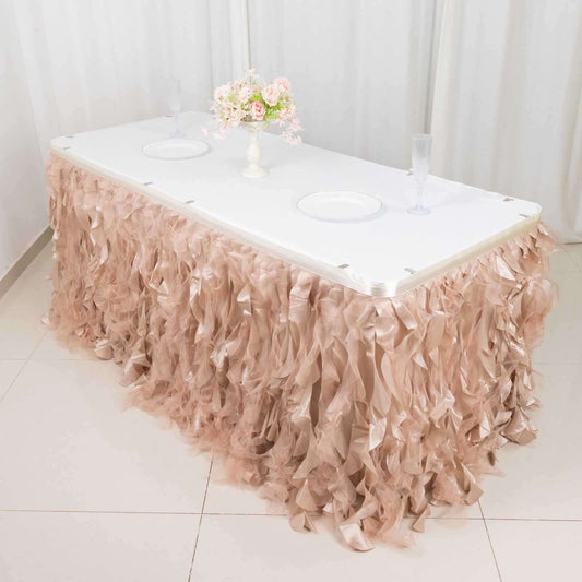 14ft Nude Curly Willow Taffeta Table Skirt