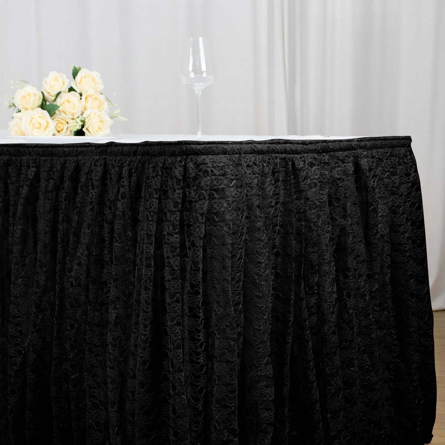 Black Premium Pleated Lace Table Skirt 14ft