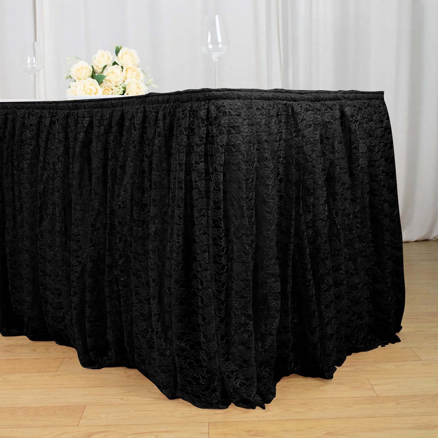 Black Premium Pleated Lace Table Skirt 21ft