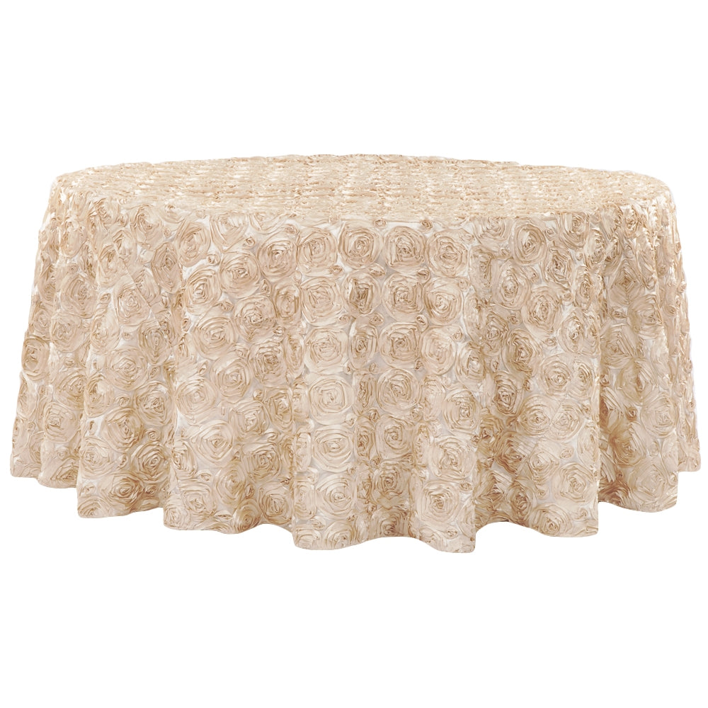 Wedding Rosette SATIN 132" Round Tablecloth - Champagne