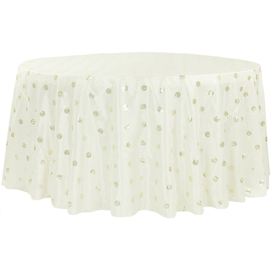 Sequin Embroidery Taffeta 132" Round Tablecloth - Ivory