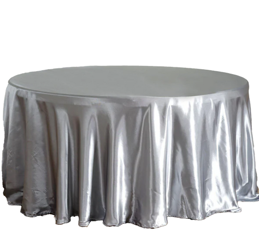 Silver Satin Round Tablecloth