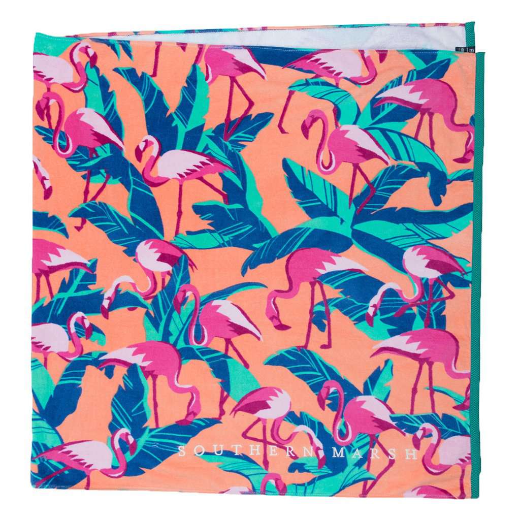 Flamingos Beach Towel in Peach by Southern Marsh