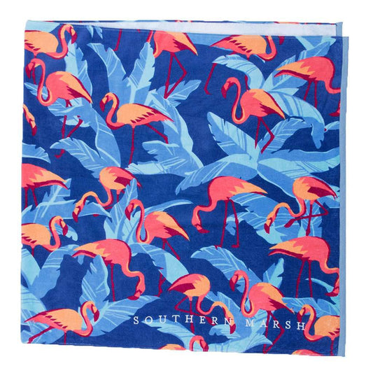 Flamingos Beach Towel in Slate by Southern Marsh