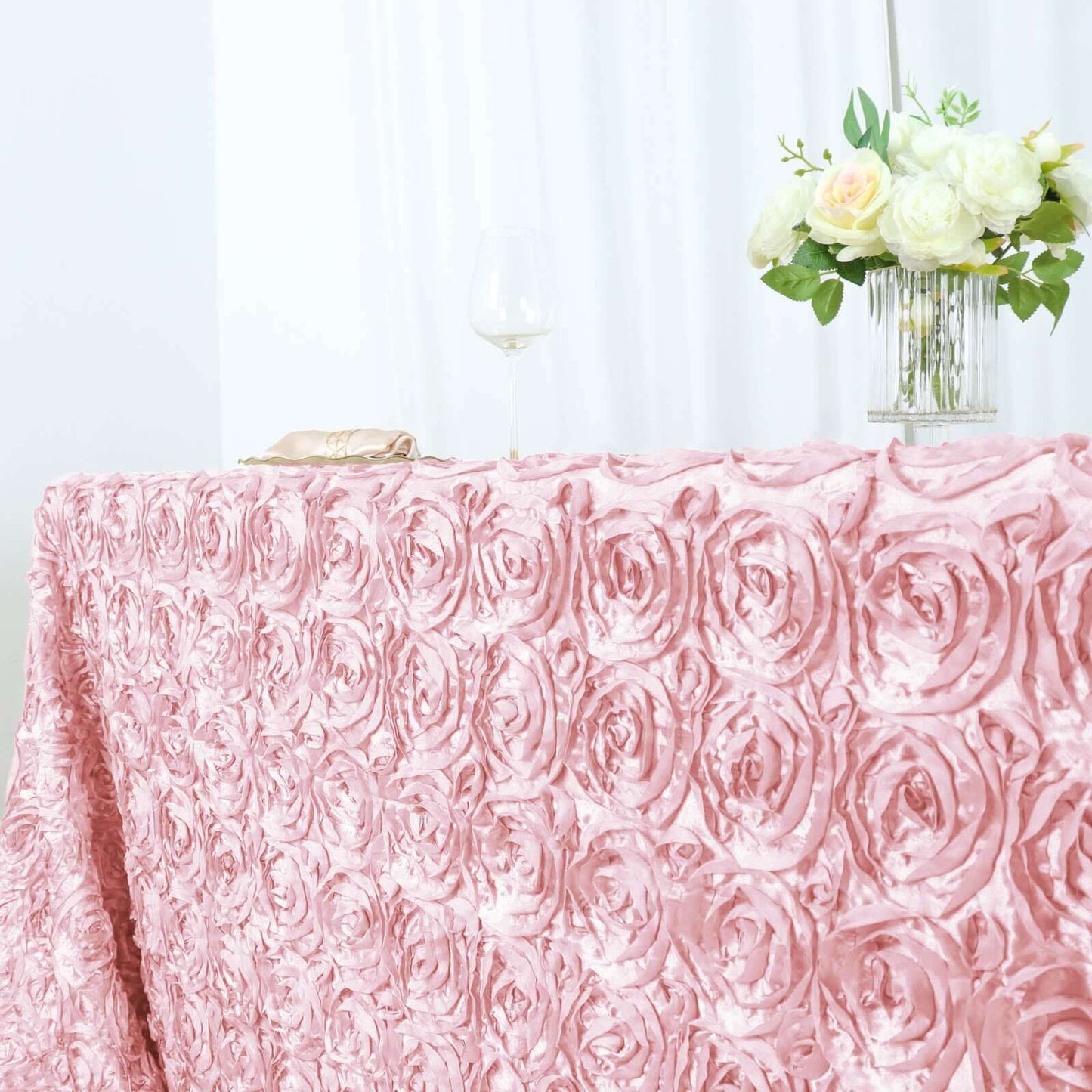 Blush Seamless Grandiose Rosette Satin Rectangle Tablecloth 90"x156"