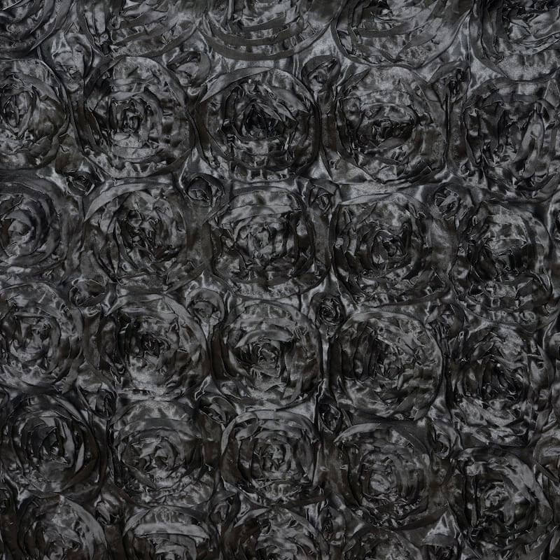 Black Seamless Grandiose Rosette 3D Satin Rectangle Tablecloth 90"x156"