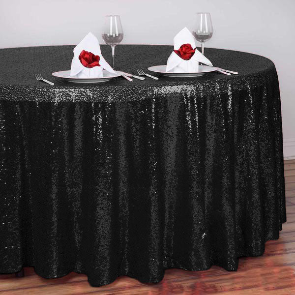 Black Seamless Premium Sequin Round Tablecloth 108"