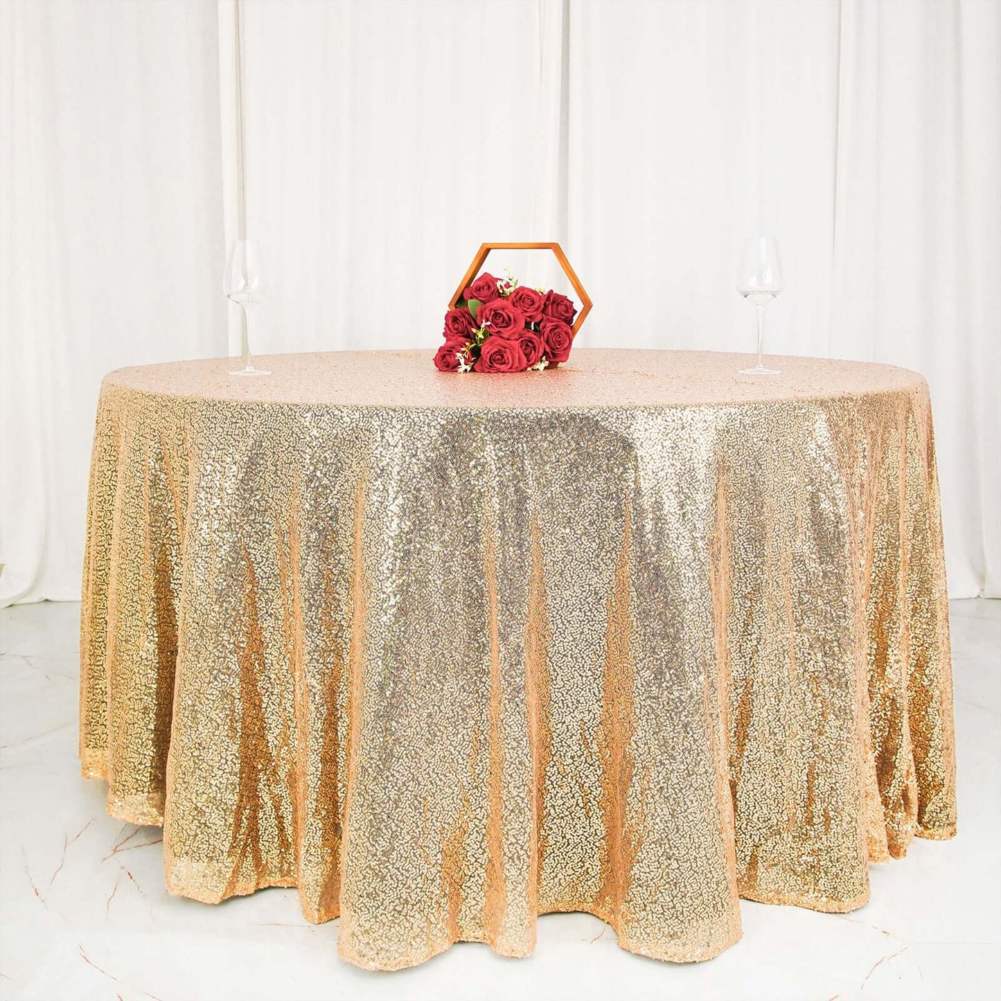 Champagne Seamless Premium Sequin Round Tablecloth 120"