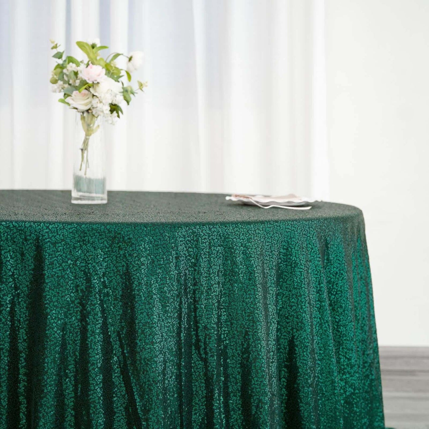 Hunter Emerald Green Seamless Premium Sequin Round Tablecloth, Sparkly Tablecloth 132"