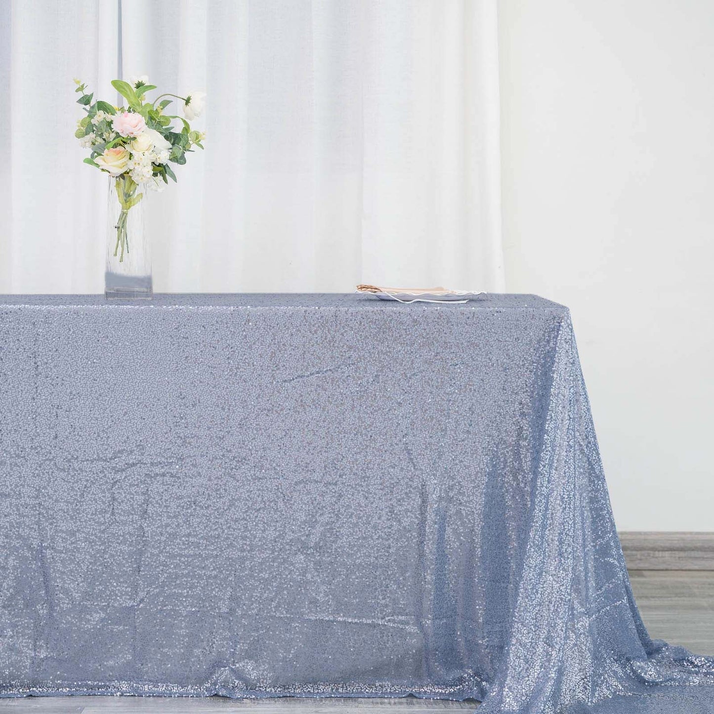 Dusty Blue Seamless Premium Sequin Rectangle Tablecloth 90x156"