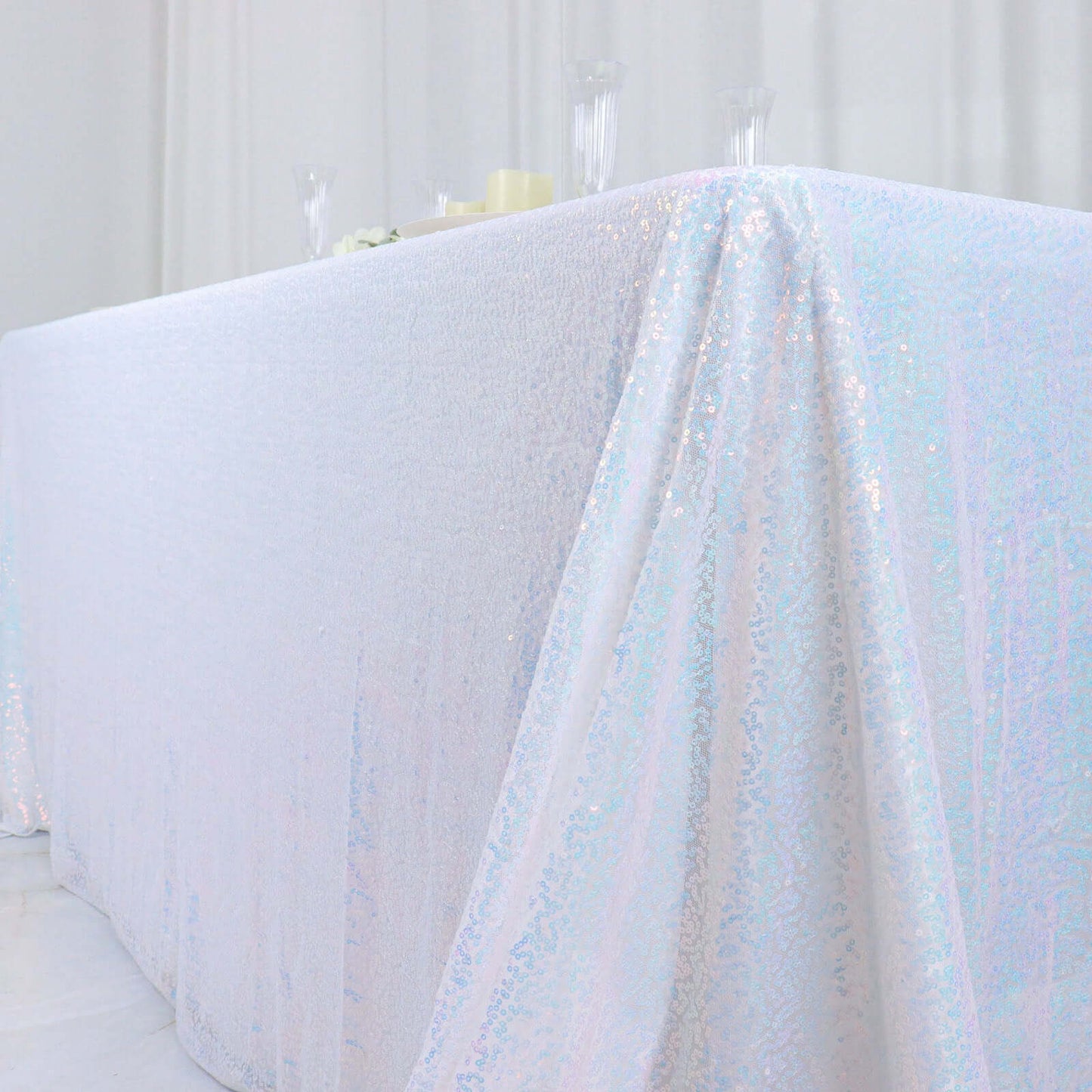 Iridescent Blue Seamless Premium Sequin Rectangle Tablecloth 90"x156"