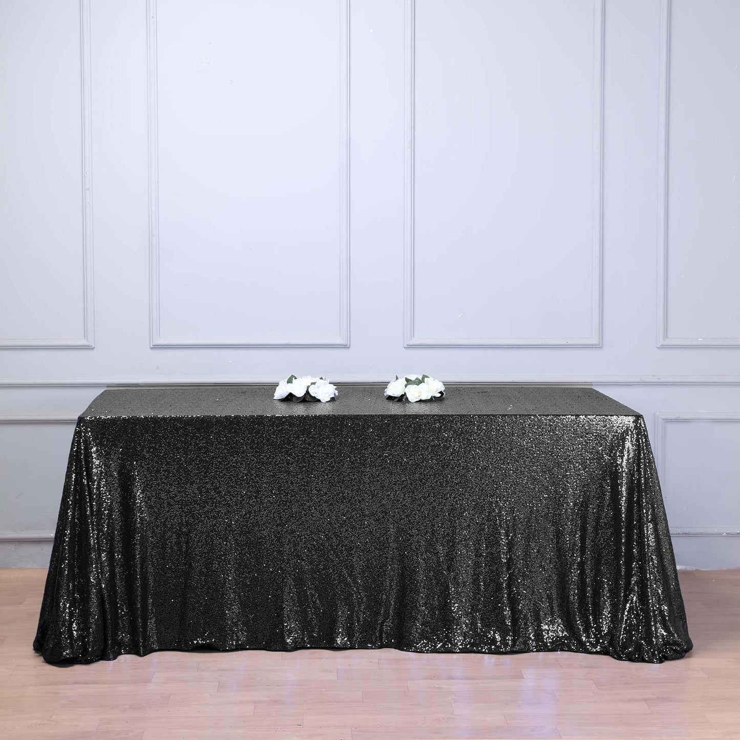Black Seamless Premium Sequin Rectangle Tablecloth 90x156"