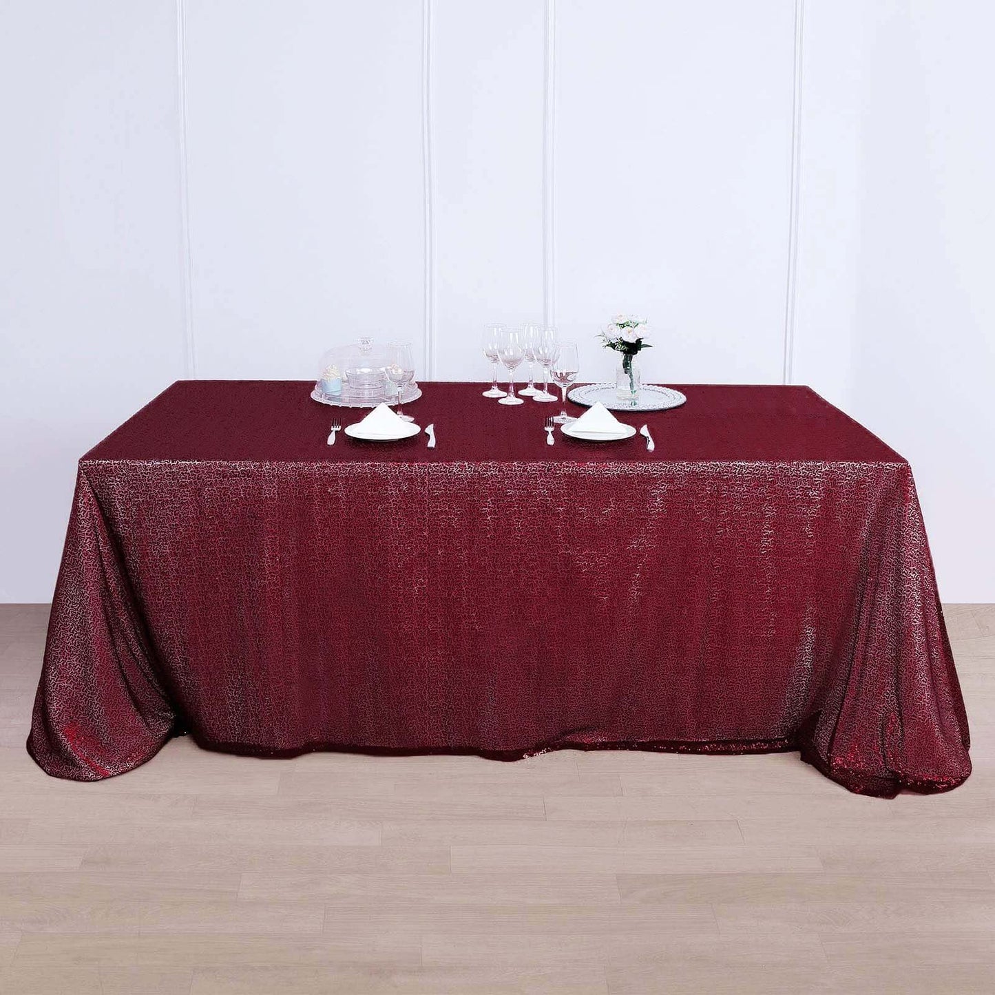 Burgundy Seamless Premium Sequin Rectangle Tablecloth 90x156"