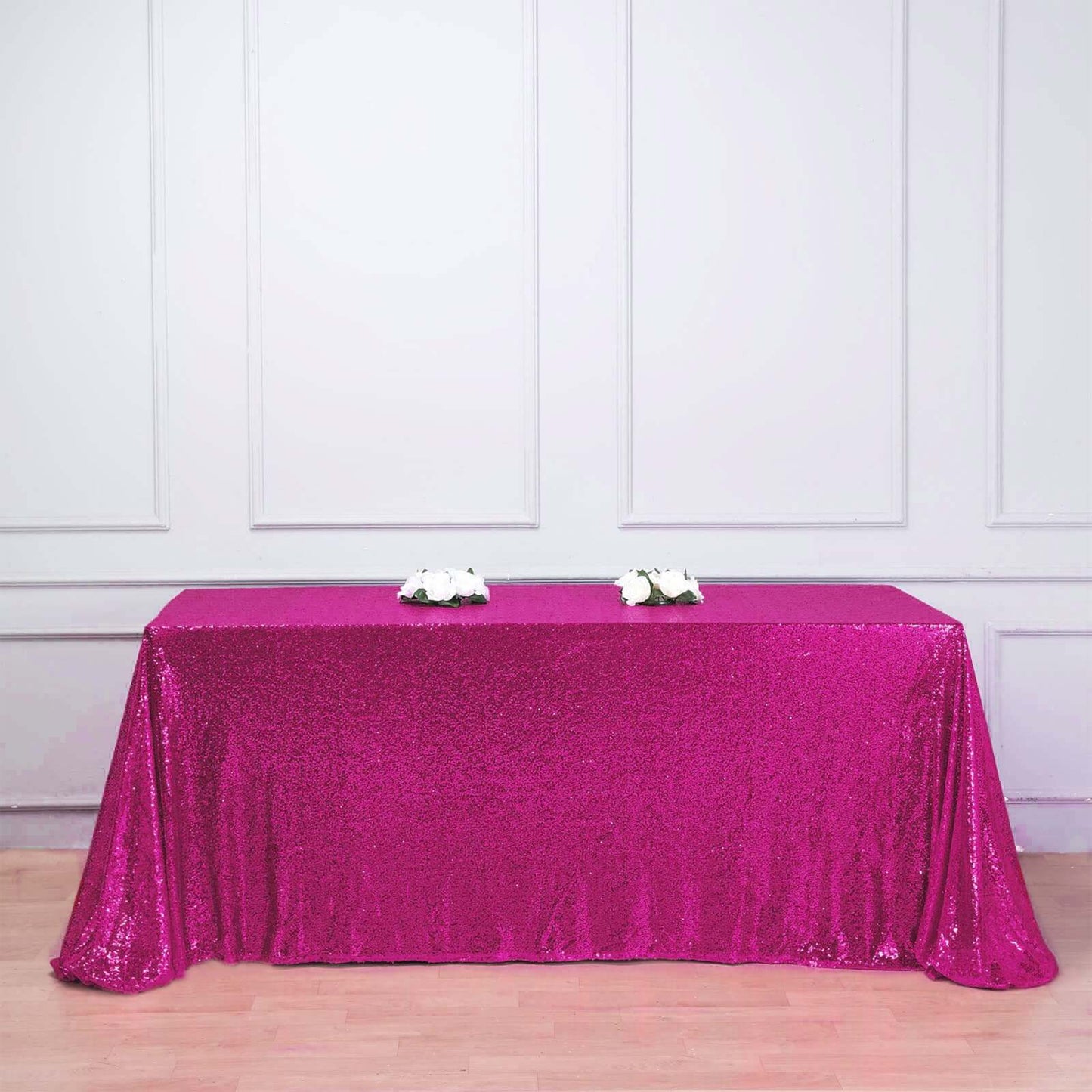 Fuchsia Seamless Premium Sequin Rectangle Tablecloth 90x156"