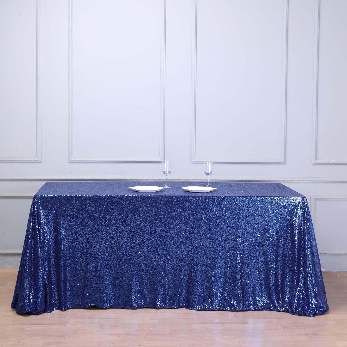 Navy Blue Seamless Premium Sequin Rectangle Tablecloth 90x156"