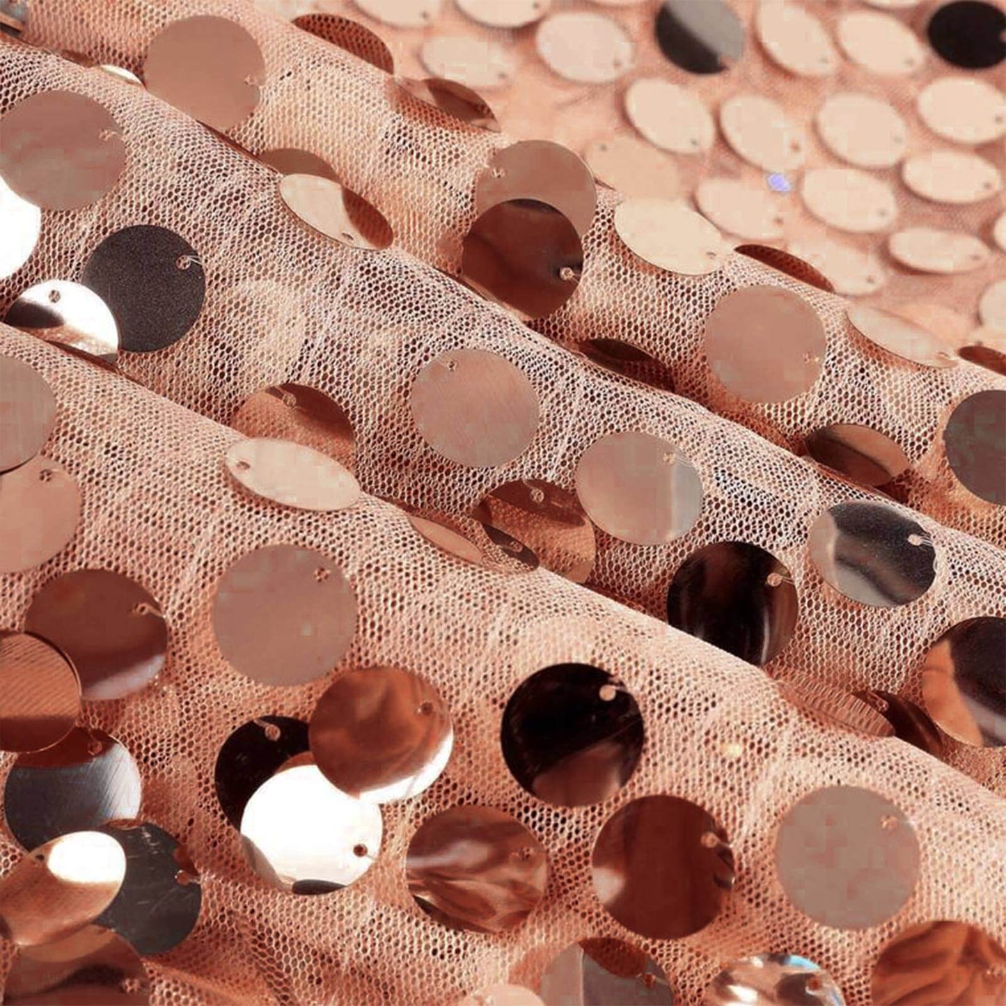 Rose Gold Seamless Big Payette Sequin Round Tablecloth Premium Collection 120"