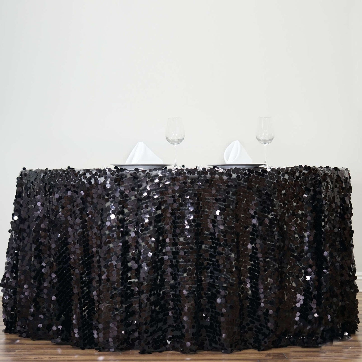 Black Seamless Big Payette Sequin Round Tablecloth Premium Collection 120"
