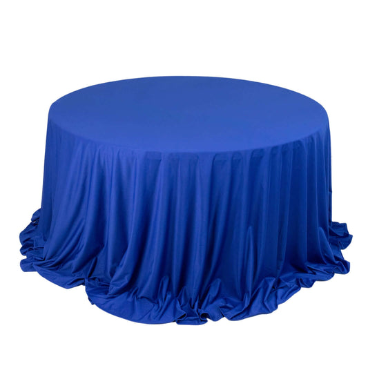 132" Royal Blue Premium Scuba Wrinkle Free Round Tablecloth, Seamless Scuba Polyester Tablecloth