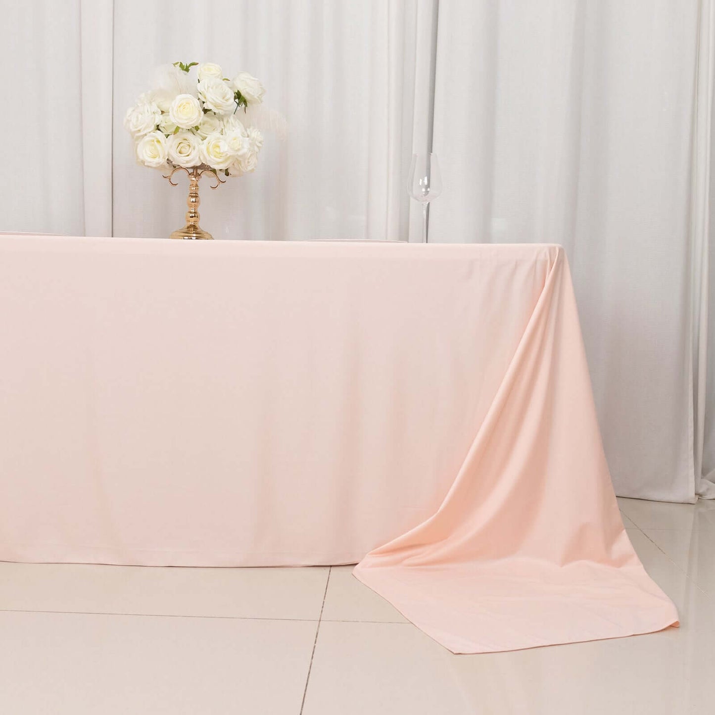 90"x156" Blush Premium Scuba Wrinkle Free Rectangular Tablecloth, Seamless Scuba Polyester Tablecloth