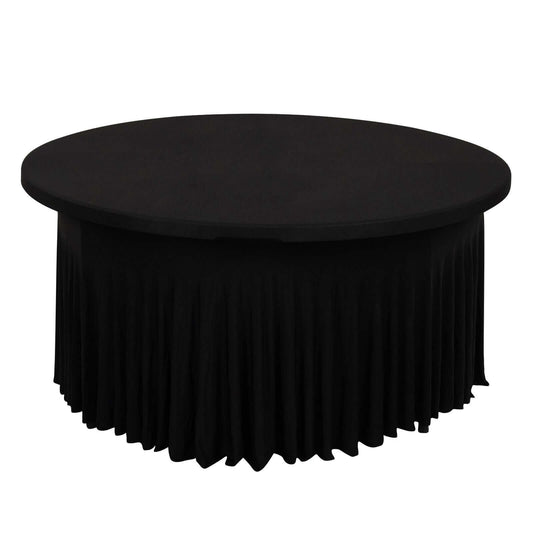 5ft Black Wavy Spandex Fitted Round 1-Piece Tablecloth Table Skirt, Stretchy Table Cover with Ruffles