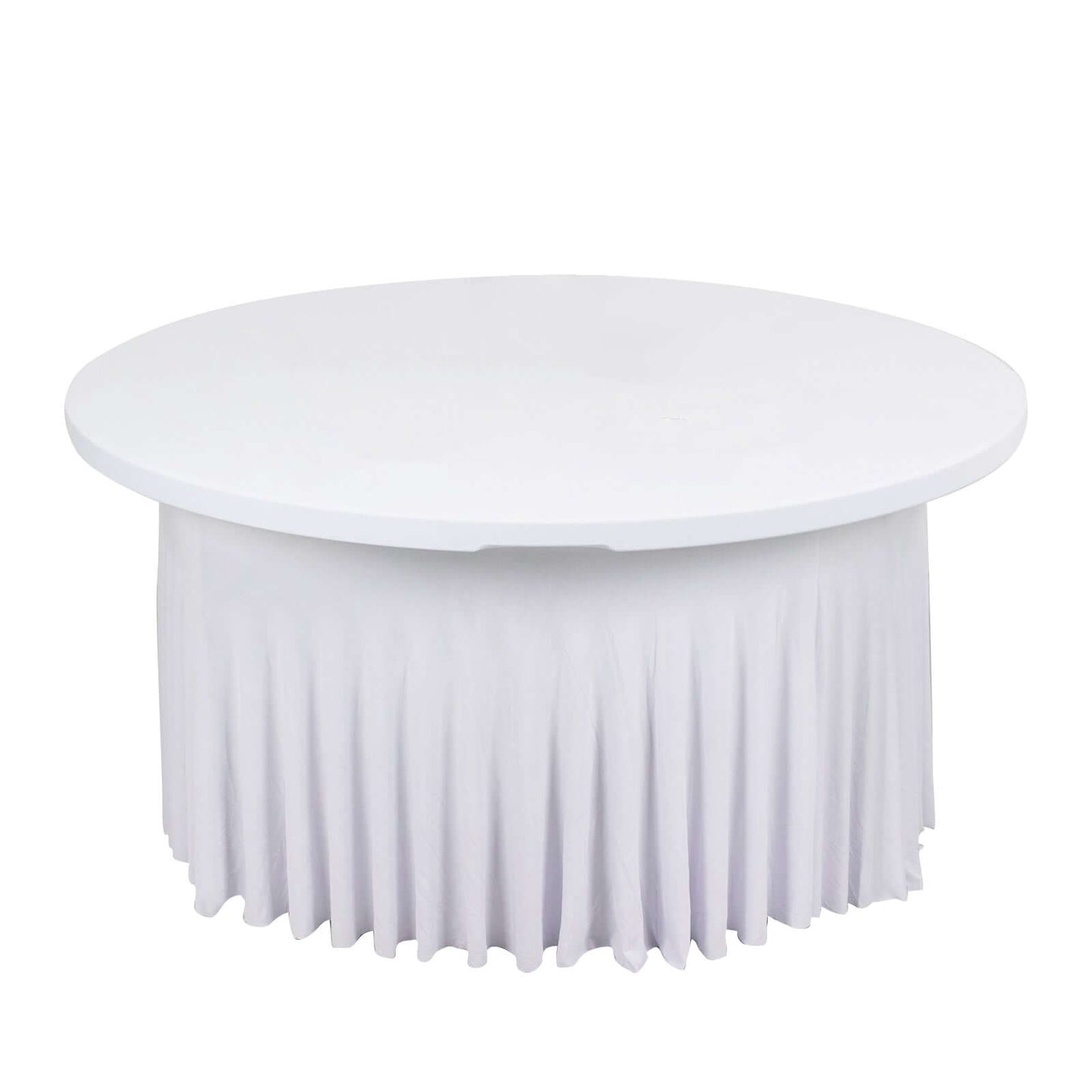 5ft White Wavy Spandex Fitted Round 1-Piece Tablecloth Table Skirt, Stretchy Table Cover with Ruffles