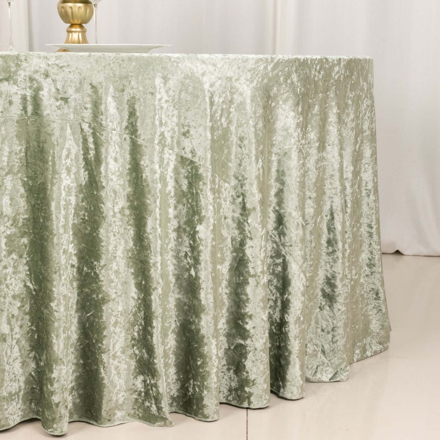 Sage Green Seamless Premium Crushed Velvet Round Tablecloth 120"