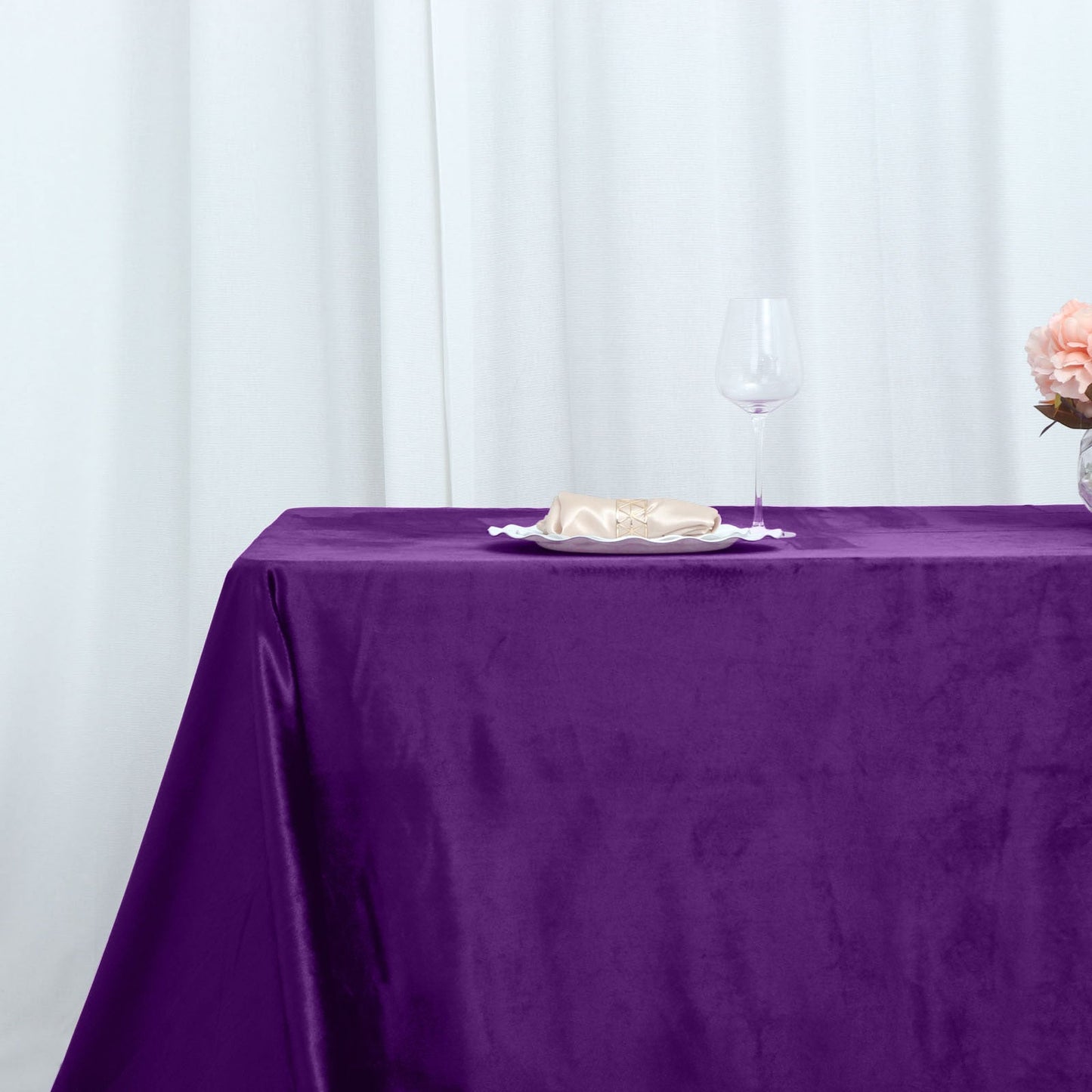 Purple Seamless Premium Velvet Rectangle Tablecloth, Reusable Linen 90"x132"