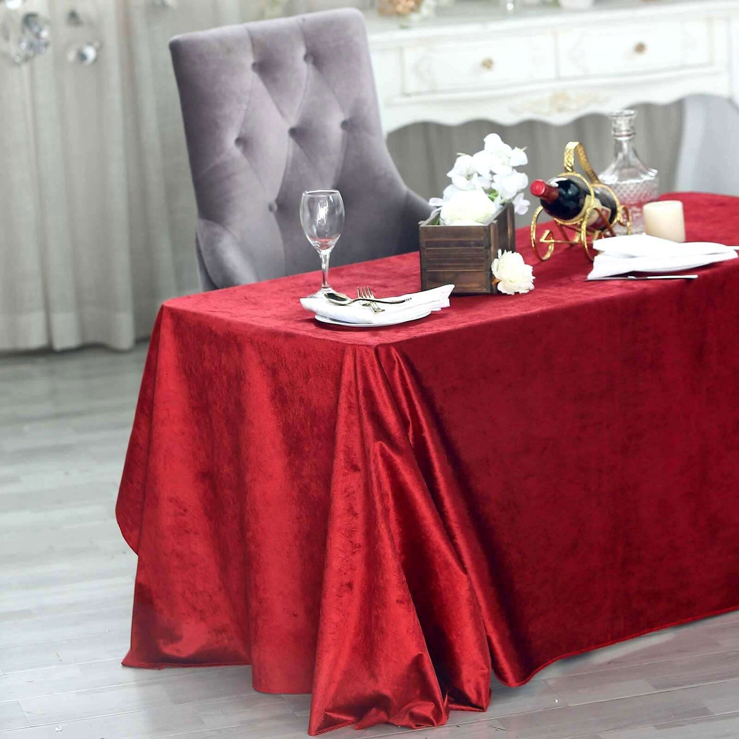 Burgundy Seamless Premium Velvet Rectangle Tablecloth, Reusable Linen 90"x132"