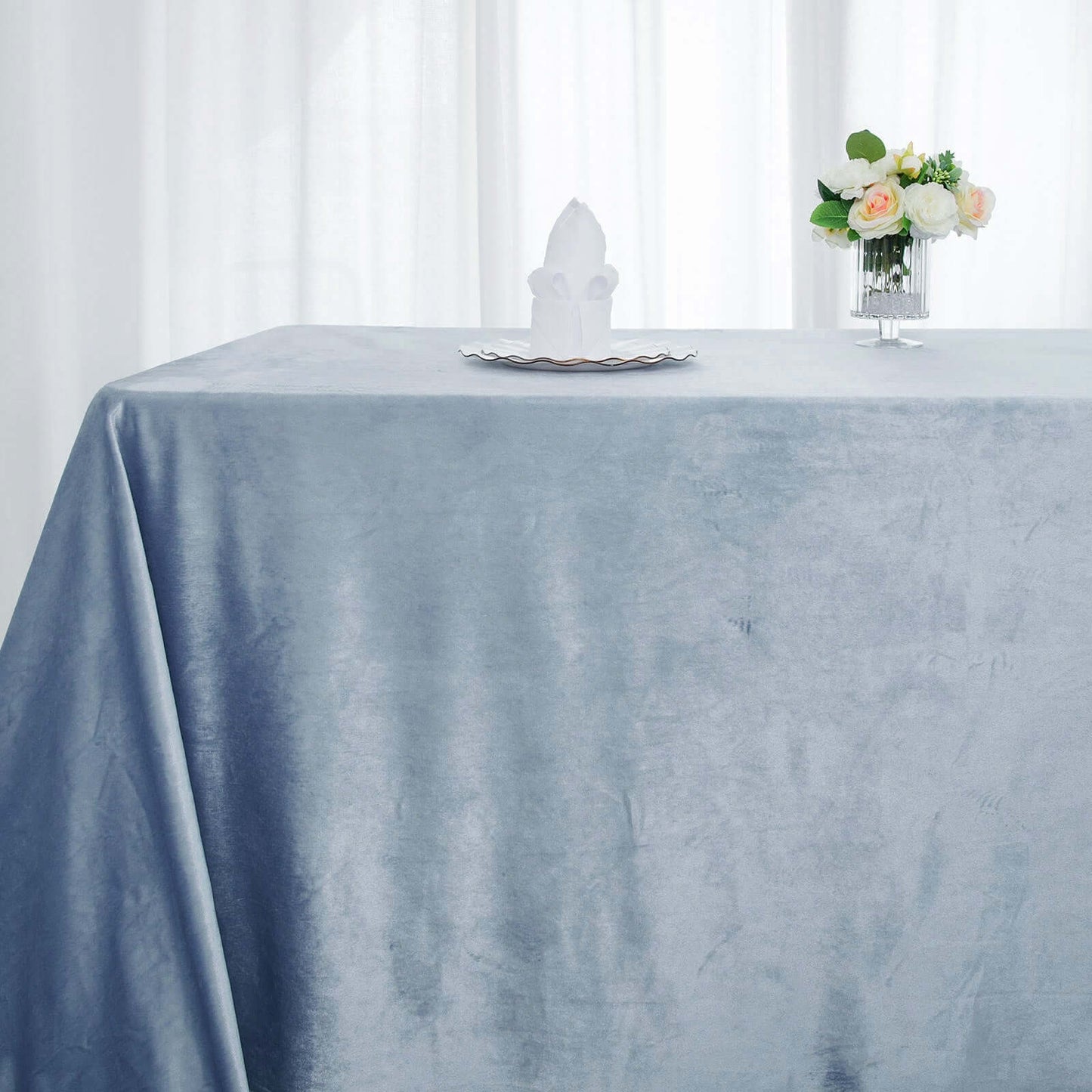 Dusty Blue Seamless Premium Velvet Rectangle Tablecloth, Reusable Linen 90"x132"