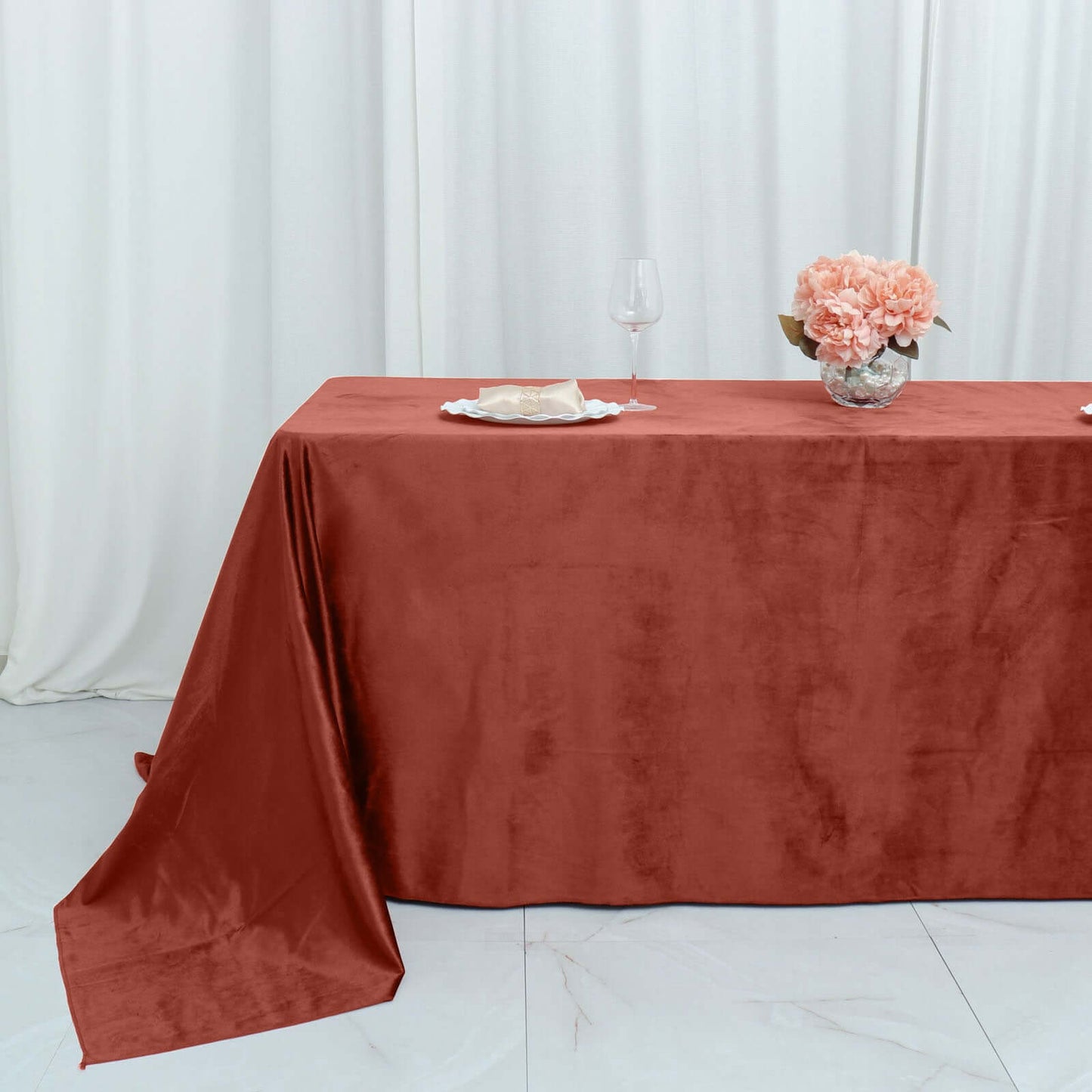 Terracotta (Rust) Seamless Premium Velvet Rectangle Tablecloth, Reusable Linen - 90"x132"