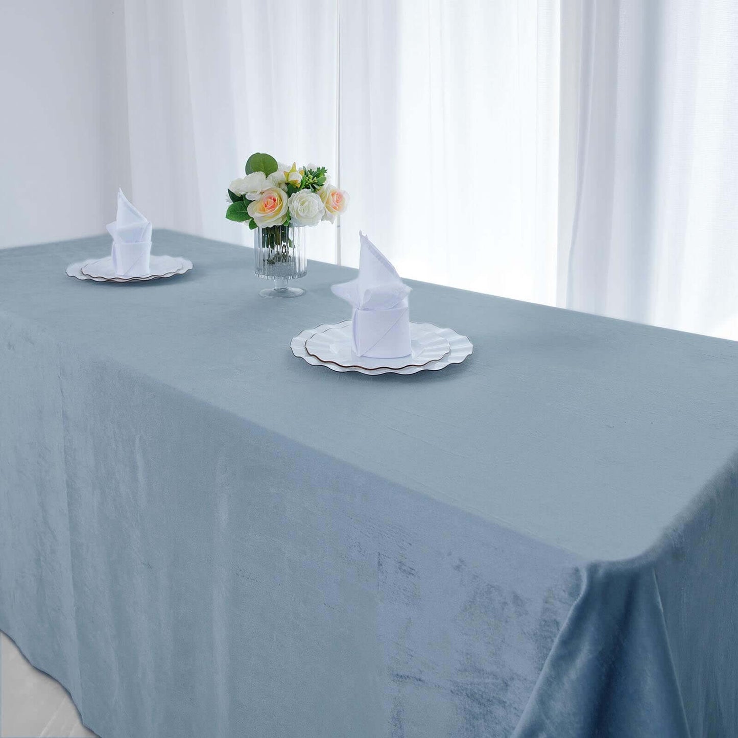 Dusty Blue Seamless Premium Velvet Rectangle Tablecloth, Reusable Linen 90"x156"