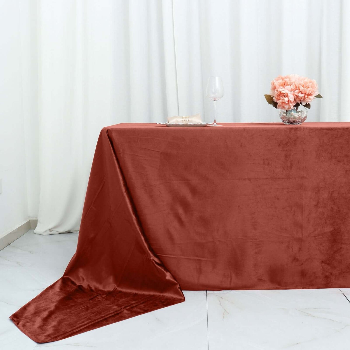 Terracotta (Rust) Seamless Premium Velvet Rectangle Tablecloth, Reusable Linen - 90"x156"