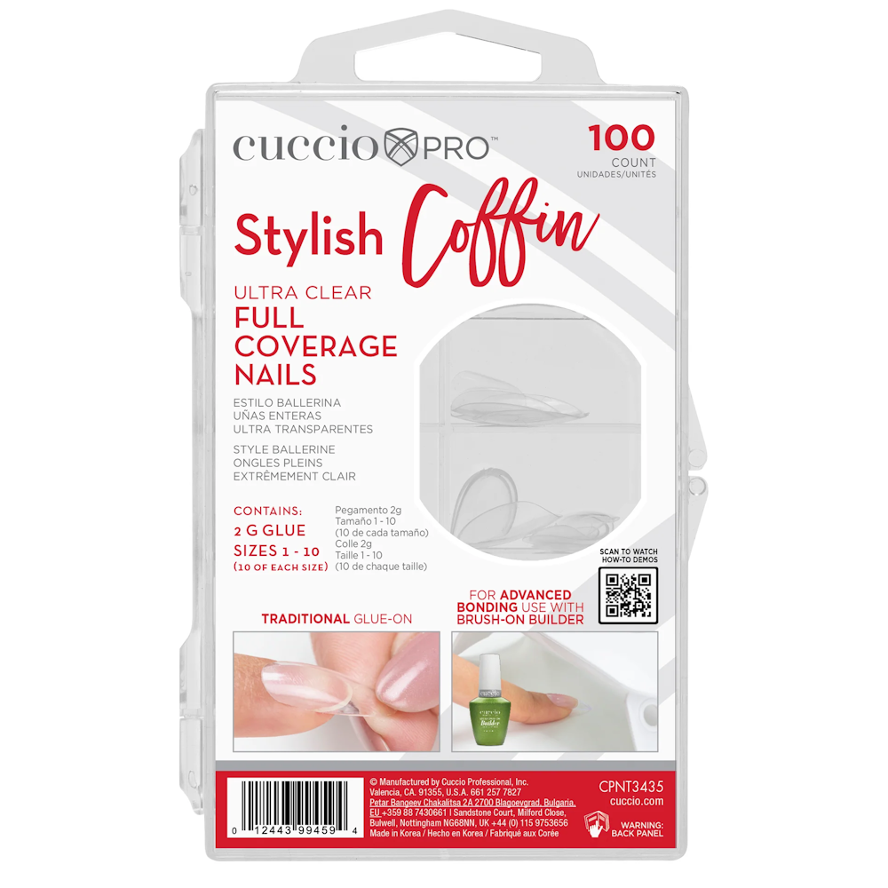 cuccio PRO Ultra Clear Full Coverage Nails - Stylish Coffin