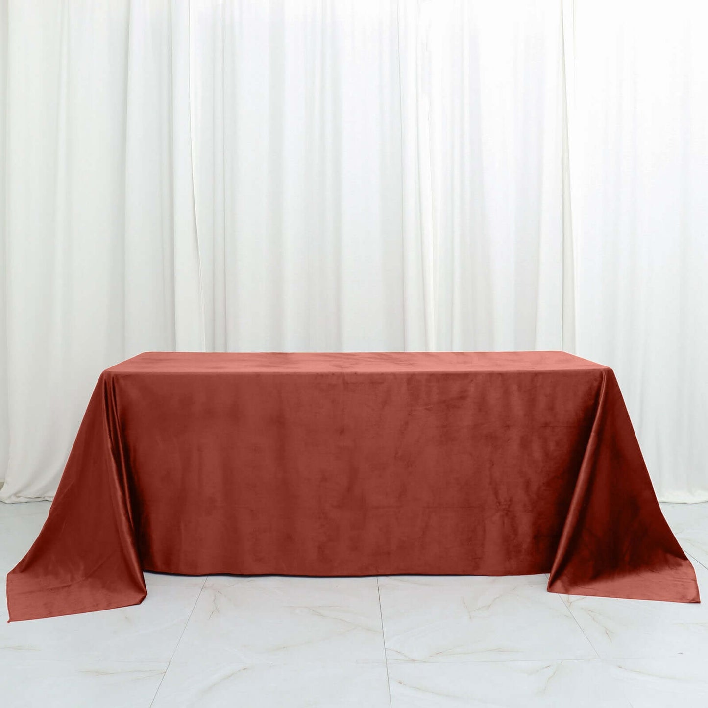 Terracotta (Rust) Seamless Premium Velvet Rectangle Tablecloth, Reusable Linen - 90"x132"