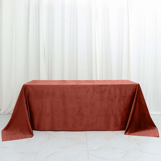 Terracotta (Rust) Seamless Premium Velvet Rectangle Tablecloth, Reusable Linen - 90"x132"