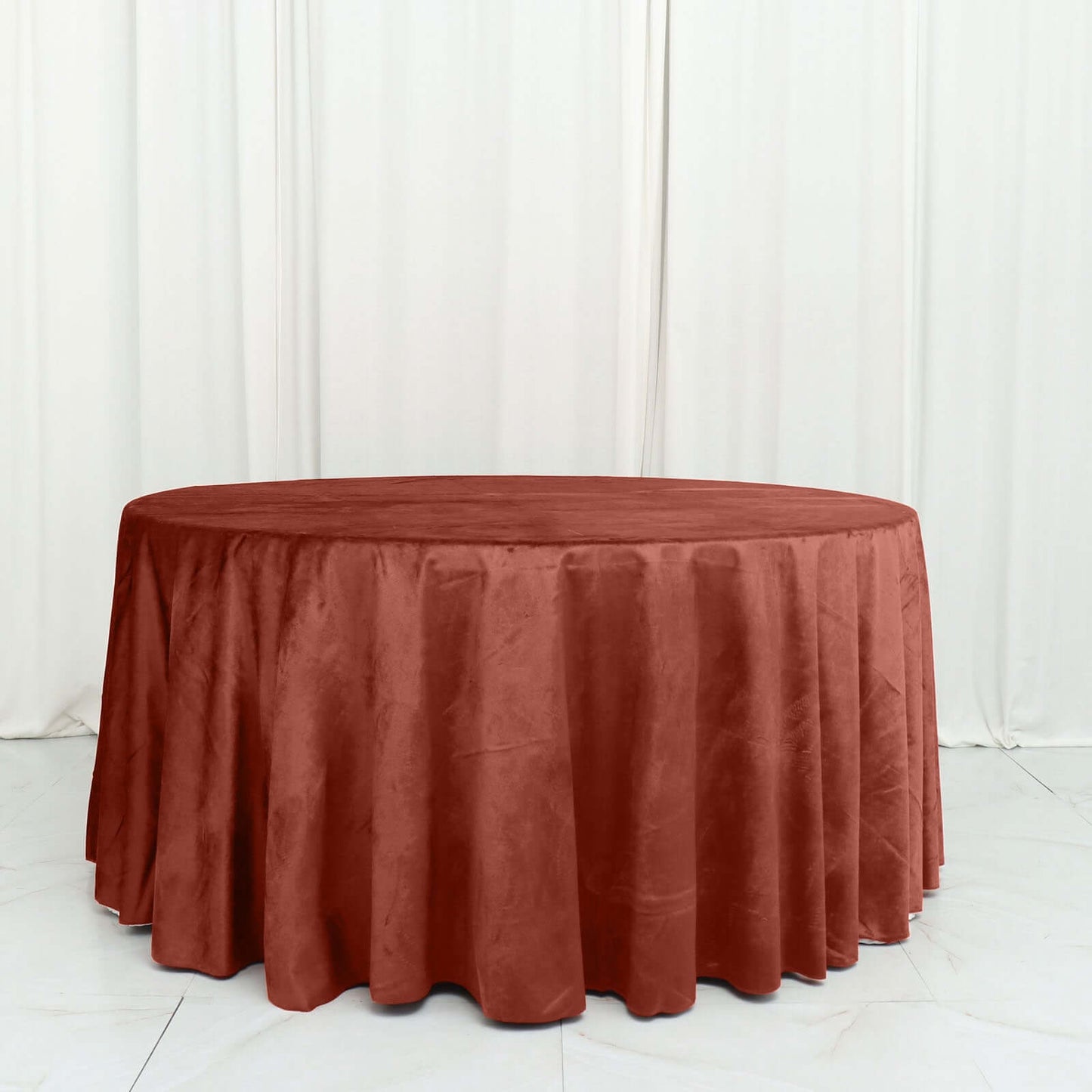 Terracotta (Rust) Seamless Premium Velvet Round Tablecloth, Reusable Linen - 120"