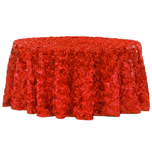 Wedding Rosette SATIN 120" Round Tablecloth - Red