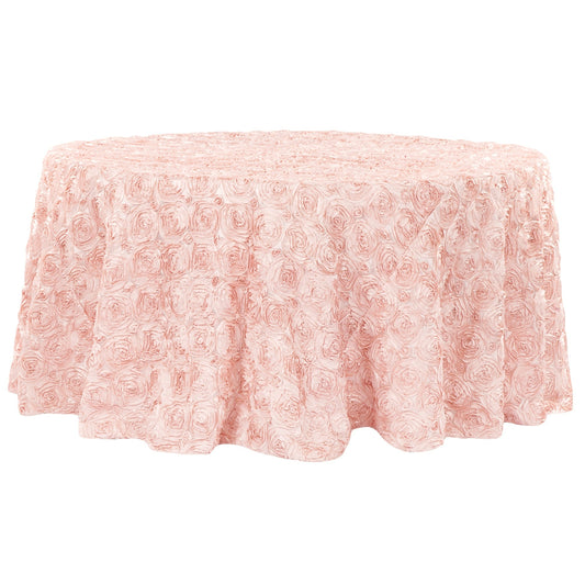 Wedding Rosette SATIN 132" Round Tablecloth - Blush/Rose Gold