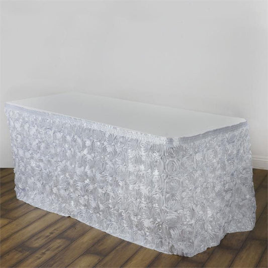 White Rosette 3D Satin Table Skirt 17ft