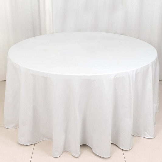 White Round 100% Cotton Linen Seamless Tablecloth 120"