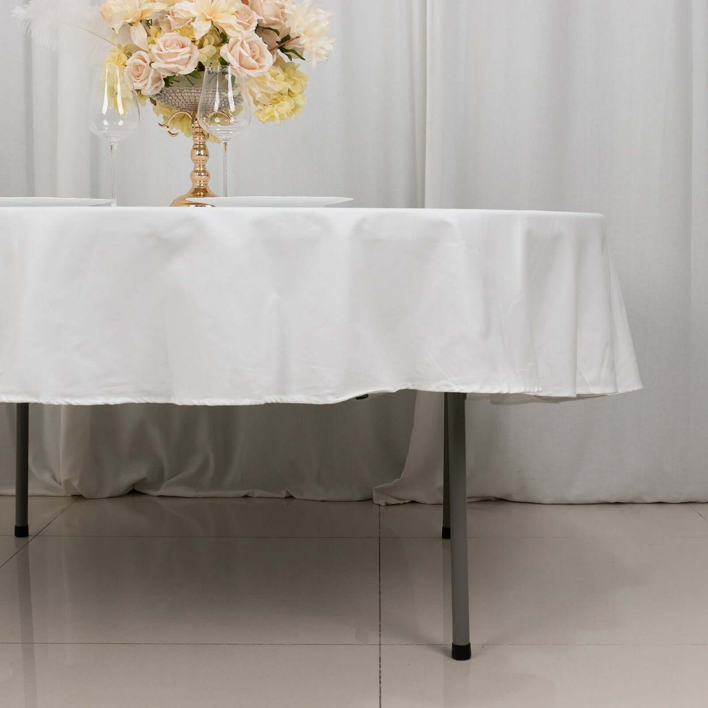 White Round 100% Cotton Linen Seamless Tablecloth 90"