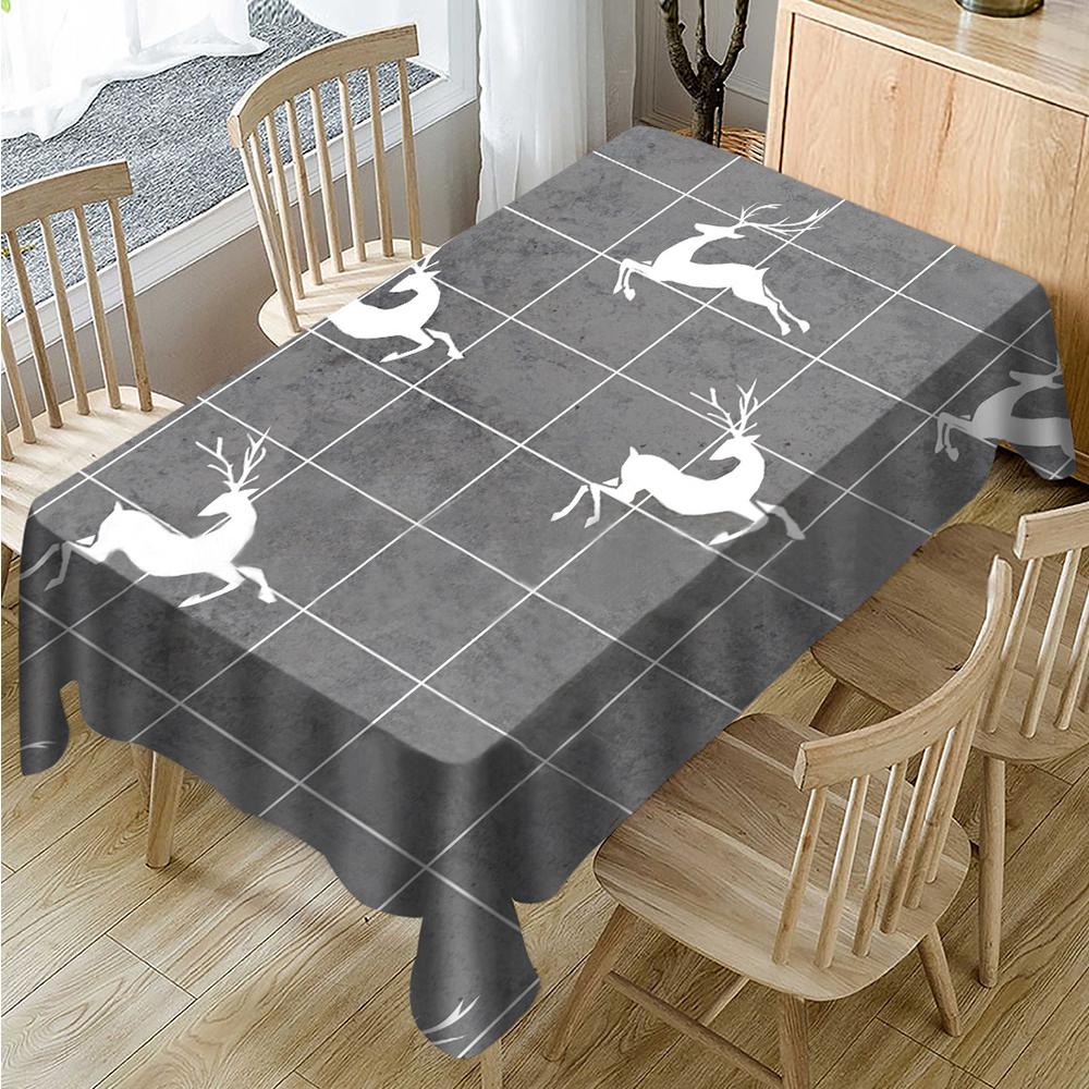 Christmas Reindeer Christmas Tablecloth, Grey Christmas Tablecloth, New Year Tablecloth