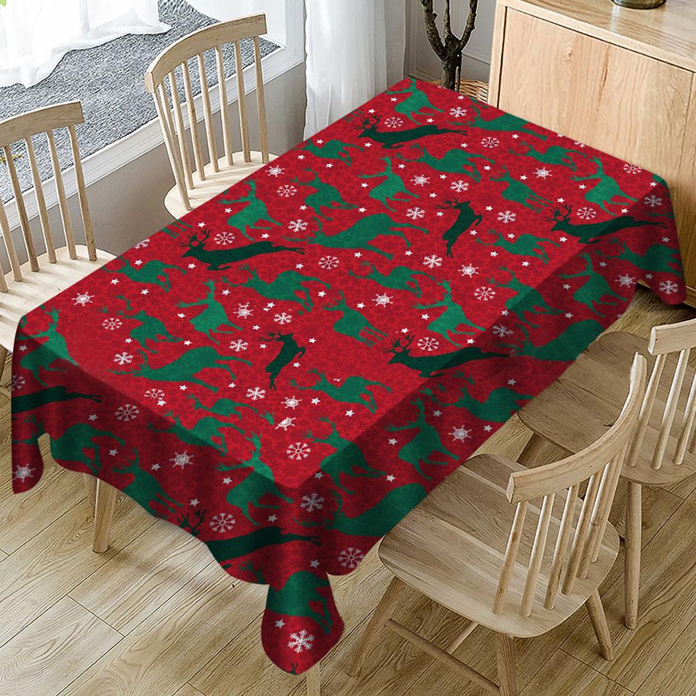 Christmas Reindeer Tablecloth, Red Christmas Tablecloth, New Year Tablecloth