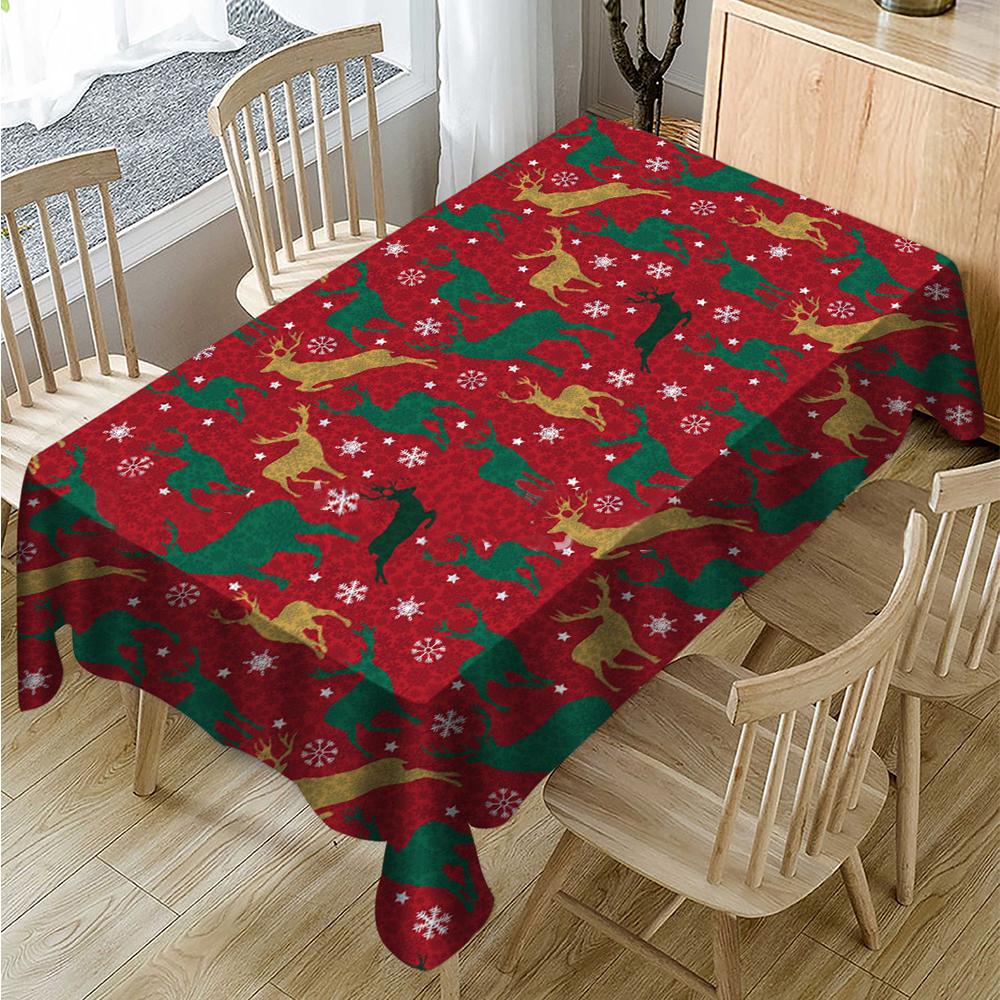 Christmas Reindeer Tablecloth, Red New Year Tablecloth