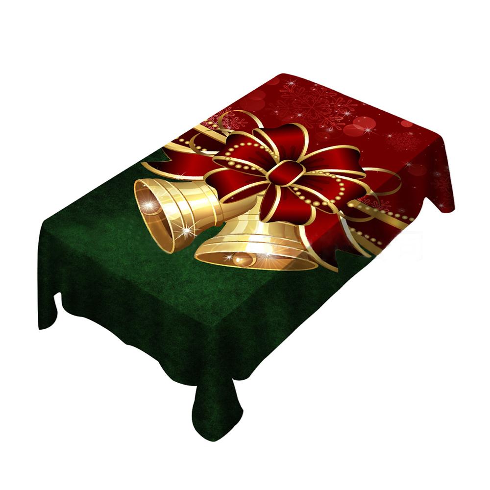 Christmas Ribbon Bells Tablecloth, Red Christmas Tablecloth, New Year Tablecloth