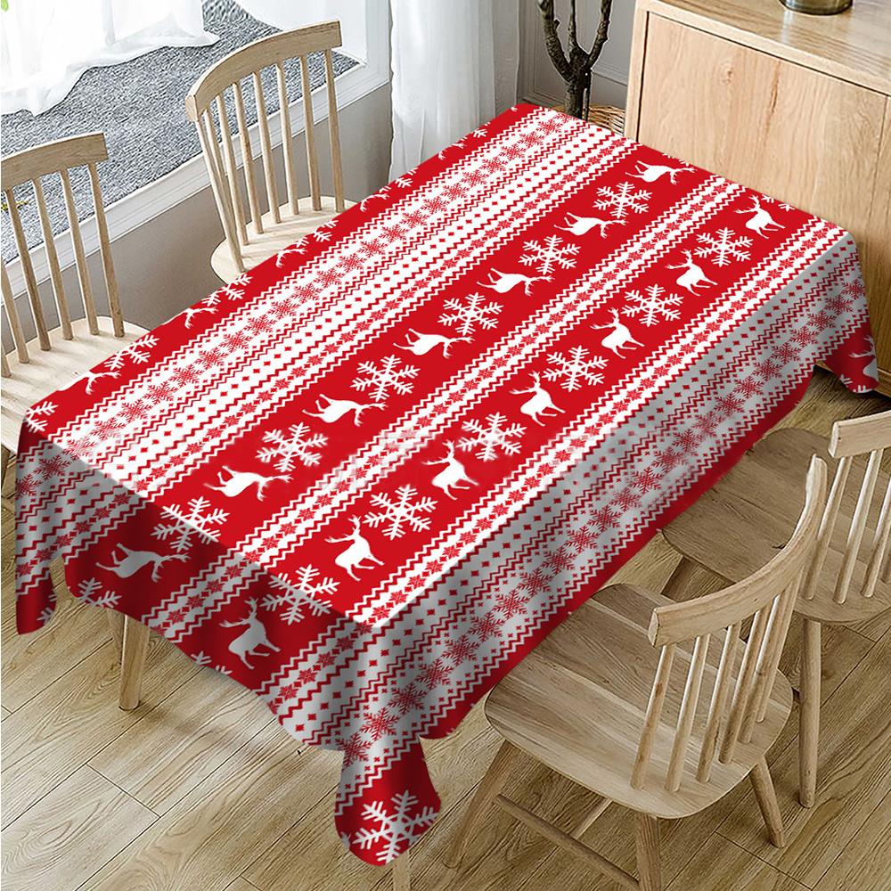 Christmas Snowflake Elk Tablecloth, Red Christmas Tablecloth, New Year Tablecloth