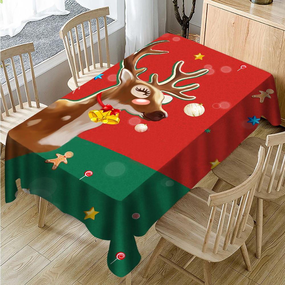 Christmas Reindeer Christmas Tablecloth, New Year Tablecloth, Red Table Cover, Washable Table Cloths for Dinner, Parties, Holiday Decorations