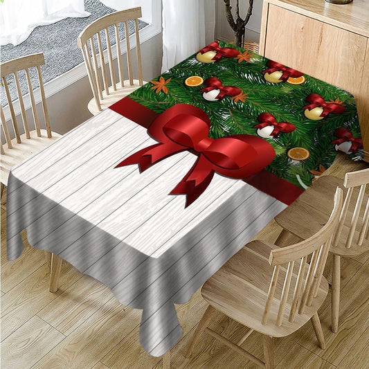 Christmas Tree with Ribbon Christmas Tablecloth, New Year Tablecloth, Red Table Cover, Washable Table Cloths for Dinner, Parties, Holiday Decorations