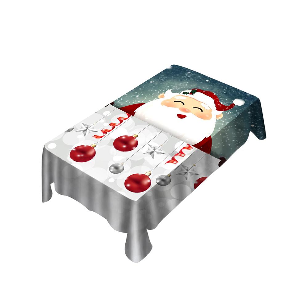 Santa Claus and Christmas Balls Tablecloth, New Year Tablecloth Table Cover, Washable Table Cloths for Dinner, Parties, Holiday Decorations